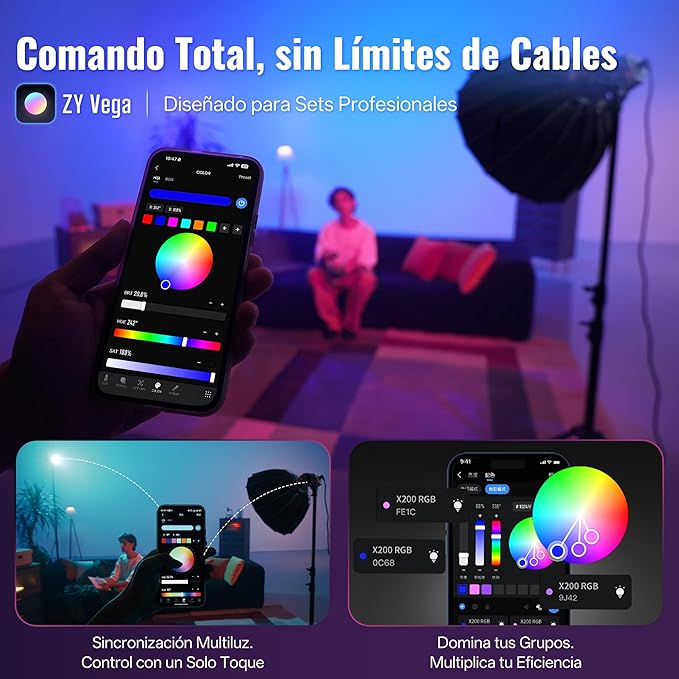 ZHIYUN MOLUS X200 RGB Combo 200W Video Light [Official] Handheld Professional Photography Lighting Portable Continuous Output Lighting Bowens Mount 2500K~10000K CRI≥95 TLCI≥97 Only 830g （No Battery）