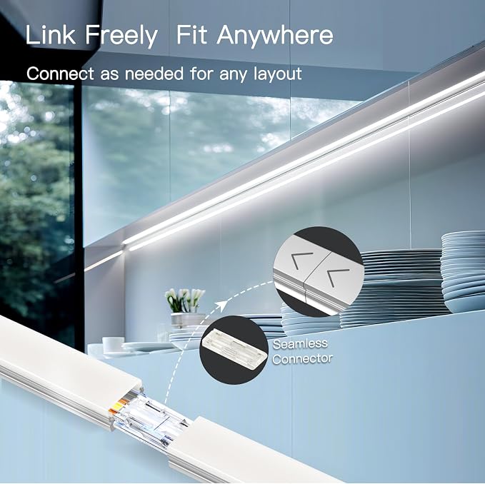 V4light Under Cabinet LED Lighting Bars, 6-Pack, Plug-in, Dimmable | 0.3in Ultra-slim aluminum, touch dimmer, 2700K–6500K adjustable, linkable for closet, shelf, kitchen & display cabinet
