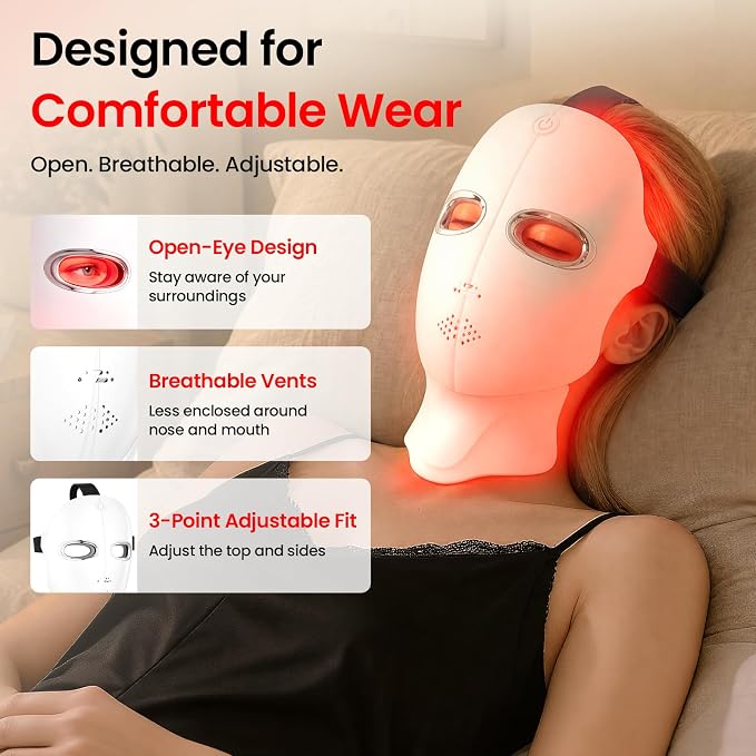 Red Light Therapy Mask for Face and Neck, Cordless LED Face Mask | 7-Color Multi-Mode Skincare Device, Detachable Neck Panel, echargeable for Home Use