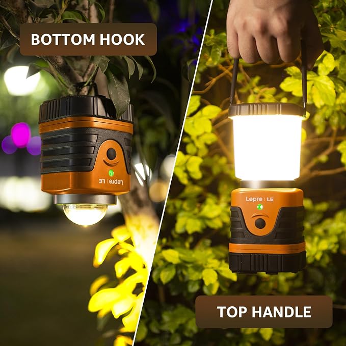 Lepro 1000LM LED Camping Lantern Rechargeable, 4400mAh Orange Tent Light with 4 Light Modes, Waterproof Lantern Flashlight for Hurricane Emergency, Camping Essentials, USB Cable Included