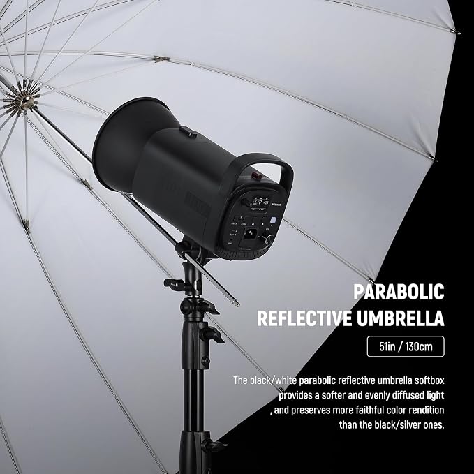 NEEWER 51"/130cm Parabolic Reflective Umbrella Photography with White Inner, Soft Lighting with Diffuser Cover, Bag, Quick Fold for Camera Photo Studio Video Light Shooting Monolight Flash, NS2U | Soft Lighting with Diffuser Cover, Bag, Quick Folding f...