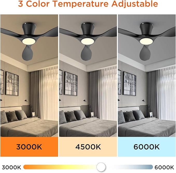TALOYA 52 Inch Smart Ceiling Fans with Lights Led Remote Control Flush Mount Low Profile for Bedroom Farmhouse Patio Outdoor Living Room Kitchen Dining Room,DC Motor,Reversible,Black