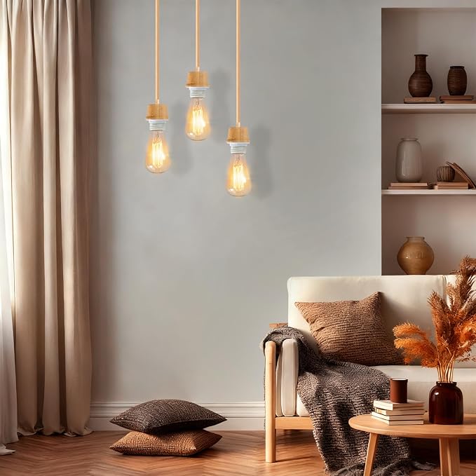 Plug in Pendant Light Cord, 15FT Weaved Plug in Hanging Light Cord Kit | Pendant Light Socket with On/Off Switch, Farmhouse Hanging Lights with Plug in Cord, E26 E27 Light Socket Cord, No Bulb