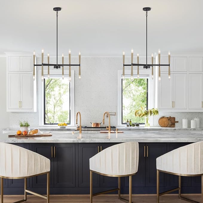 12 Light Black and Gold Modern Farmhouse Chandelier, Large Foyer Chandeliers for High Ceilings, Gold Pendant Light Fixture for Living Room Dining Room Staircase Entryway Kitchen Over Table