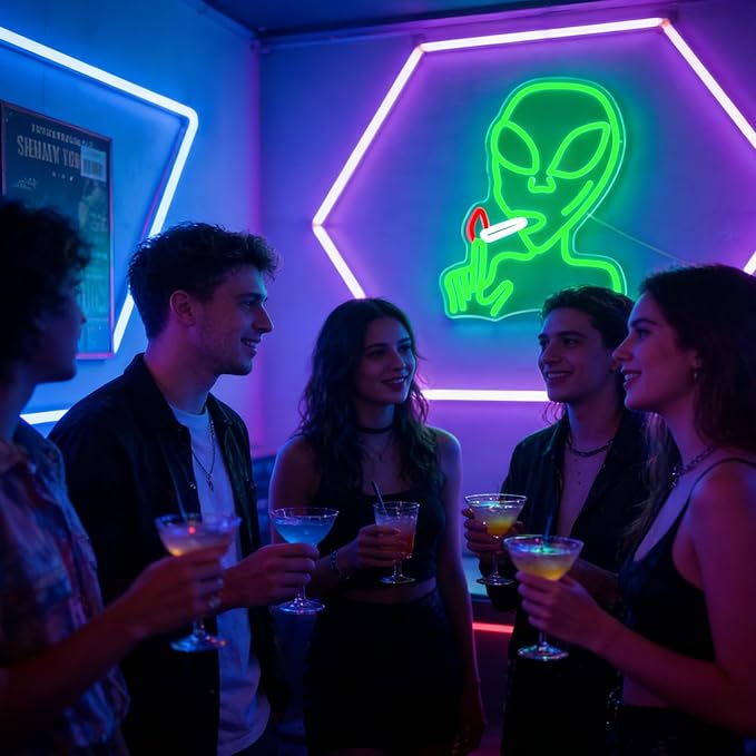 Alien Neon Sign for Wall Decor, Dimmable LED Green Alien Neon Lights Sign for Bedroom Game Room Man Cave Home Bar Party Decor Gifts