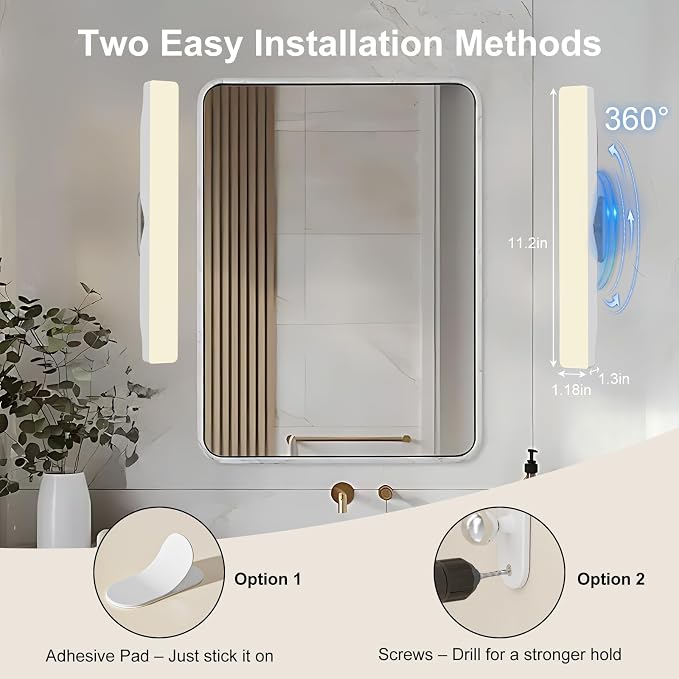 Rechargeable Vanity Mirror Lights, Magnetic Stick On Makeup Lamp Cordless | 3 Color Temperature & Dimmable,Touch & Remote Control,360° Rotatable,Ideal for Bathroom Mirror,Bedroom & Reading Lighting