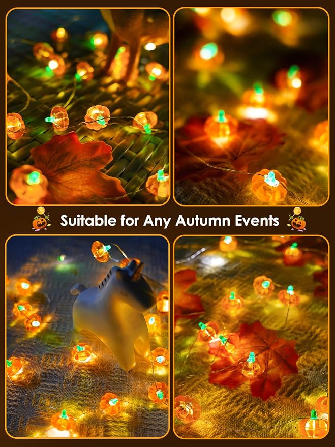 Fall Decor 10FT 3D Pumpkin Fairy Lights Battery Operated With Remote Orange | 30 LED, 8 Modes & Timer, IP44 Waterproof Twinkle Fall String Light for Indoor Outdoor Autumn Halloween Thanksgiving Decor