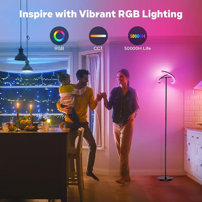 Upgraded RGBCW Floor Lamp, Bright Color Changing RGB Standing Lamp, Modern Stepless Dimmable LED Tall Lamp with Remote Control, 20W 3000-6000K Floor Lamps for Living Room, Bedroom, Office