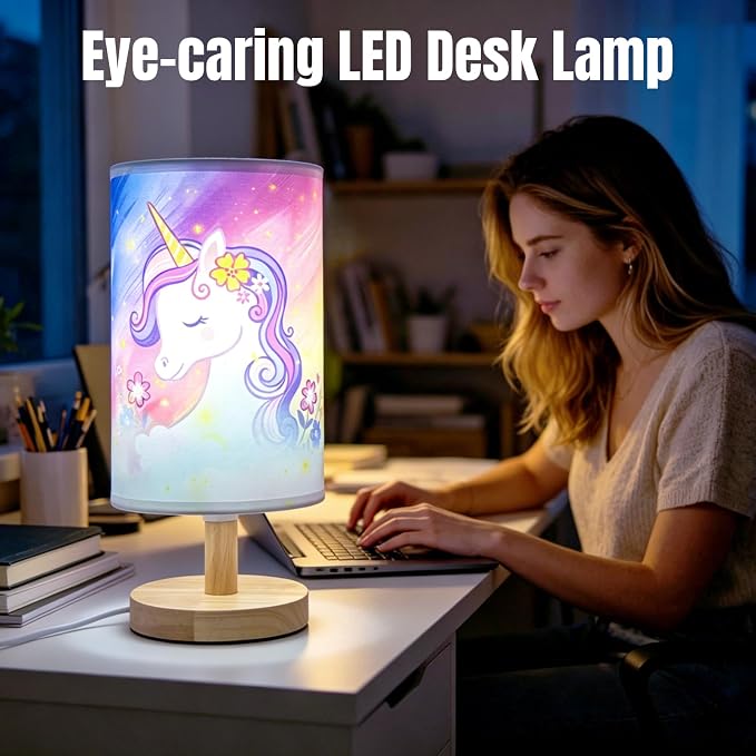 Unicorn Lamp,Unicorn Gifts for Girl,Kids Table Lamp for Bedroom Girls Bedside Lamps,3 Colors Dimmable LED Nightstand Night Light with Flaxen Fabric Shade Desk Lamp for Boys Girls Room Nurser Decor