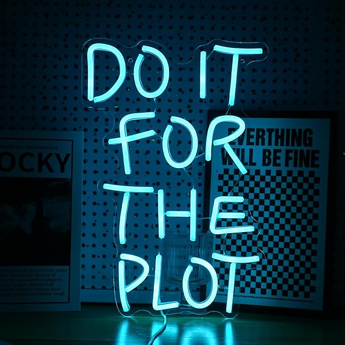Do It For The Plot Neon Sign LED Ice Blue Letter Neon Lights for Wall Decor Dimmable USB Powered Neon Light Up Sign for Bedroom Office Party Wedding Bar Decoration Gifts for Friend (16.5”*12.6”)