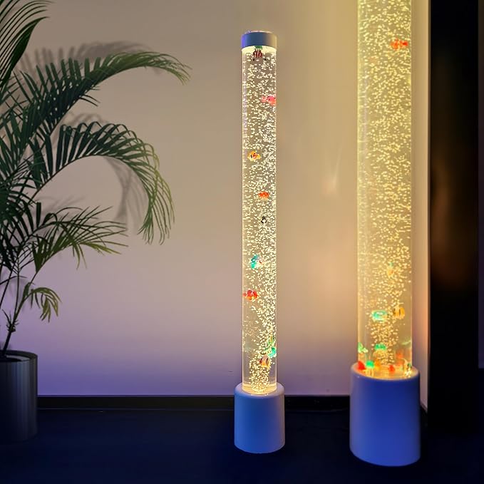 4FT Sensory Water Bubble Tube Lamp with Colorful LED Lights and Swimming Fish - Calming Aquarium Night Light for Children and Sensory Integration Therapy