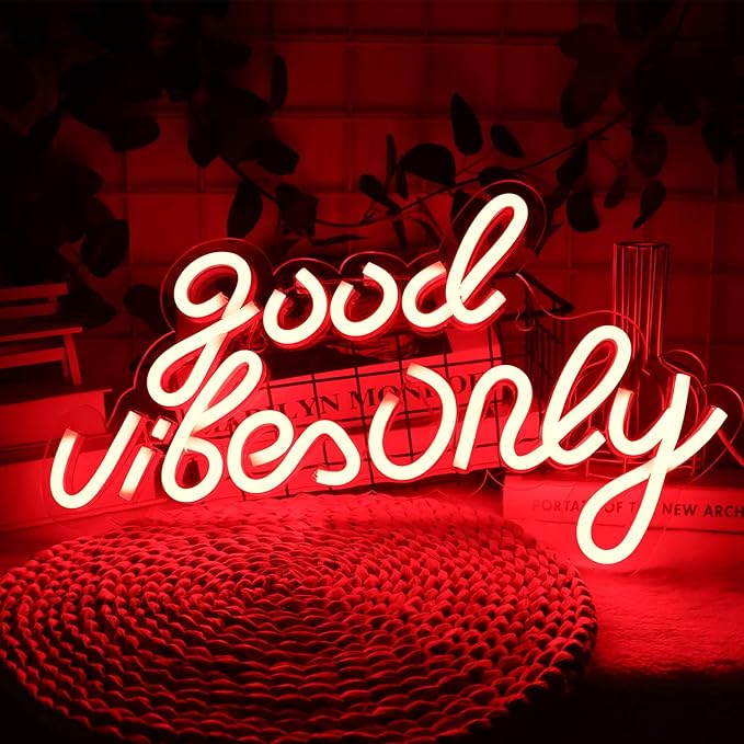 JFLLamp Good Vibes Only Neon Signs for Wall Decor Neon Lights Led Signs Suitable for Living Room Beer Bar Game Hotel Birthday Party Restaurant Christmas Unique Gift for Lover 16.5 * 10 Inch(Red)