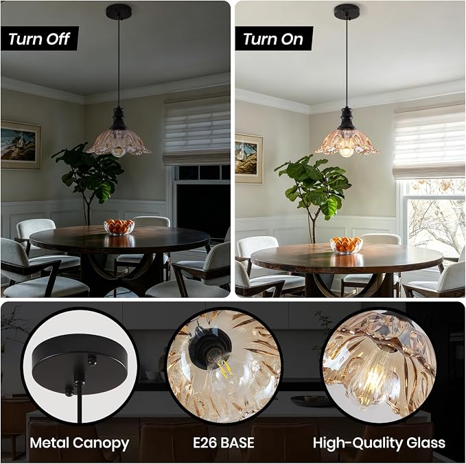 Amber Gold Pendant Light, Floral Pendant Light Fixture Over Kitchen Sink, Vintage Pendant Light for Kitchen Island, Dining Room, Living Room, Bedroom, Bathroom