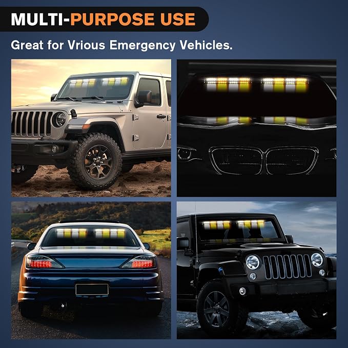 Nilight 32LED Amber White Emergency Dash Strobe Lights with Controller | Suction Cups Warning Hazard Interior Front/Rear Windshield Deck Split Light Bar for Trucks Construction Vehicles