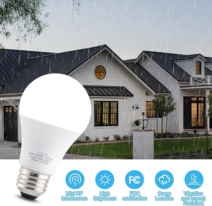 2PK Garage Door Opener Light Bulbs, 1500LM Ultra Bright, Minimize Interference, Compatible with Most Garage Door Openers, 12W, 6000K White, 120V, A19 Bulbs with E26 Base