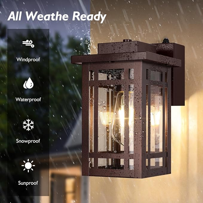 2-Pack Outdoor Porch Lights with Outlet,Dusk to Dawn Modern Outdoor Wall Lights Exterior Lighting Fixtures Waterproof,Orb Bronze Outside Light for House Patio Garage Hallway