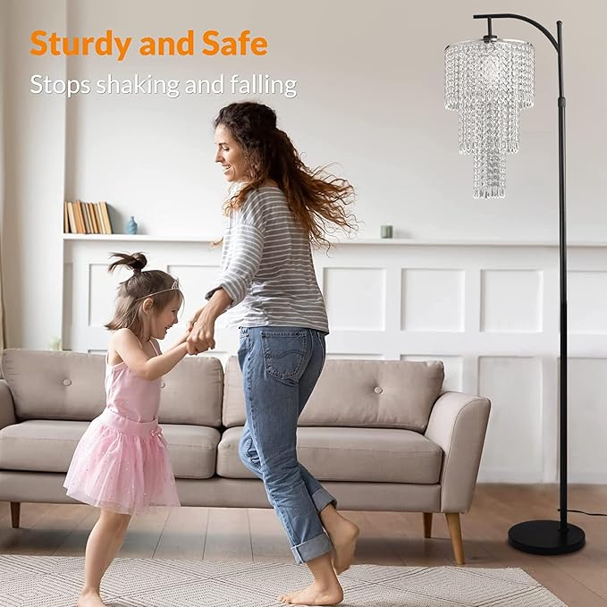 ZECOXOL Arc Floor Lamp for Living Room Modern Floor Lamp with Remote Control,Dimmable Crystal Floor Lamps Black Standing Lamp with 10 Color Temperature Tall Chandelier Floor Lamps for Bedroom Corner