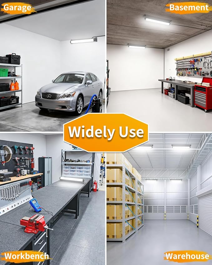 40W LED Shop Lights with 6.6FT Cord, Swtich, 5400LM Plug in Garage Light, 6000K Daylight Work Lights for Garage, Workshop, Warehouse, Indoor (2 Pack)