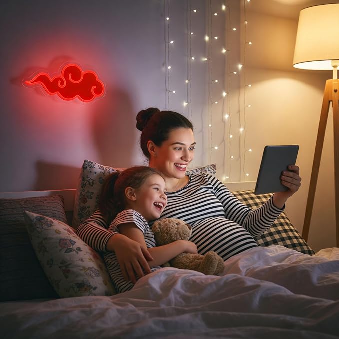Anime Neon Sign, UV Printed Red Cloud LED Neon Light Signs for Wall Decor | Dimmable Gaming Neon Sign USB Night Neon Light for Bedroom Game Room Man Cave Party, Gifts for Your Son, Boyfriend