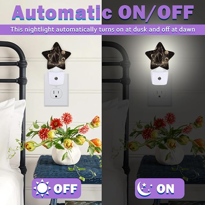 Black Cat Night Lights Plug Into Wall Decorative,Astrology Planet Sleep Friendly Lamp, Energy Efficient Dusk-to-Dawn Sensor Nightlights for Kid Bedroom Nursery Bathroom