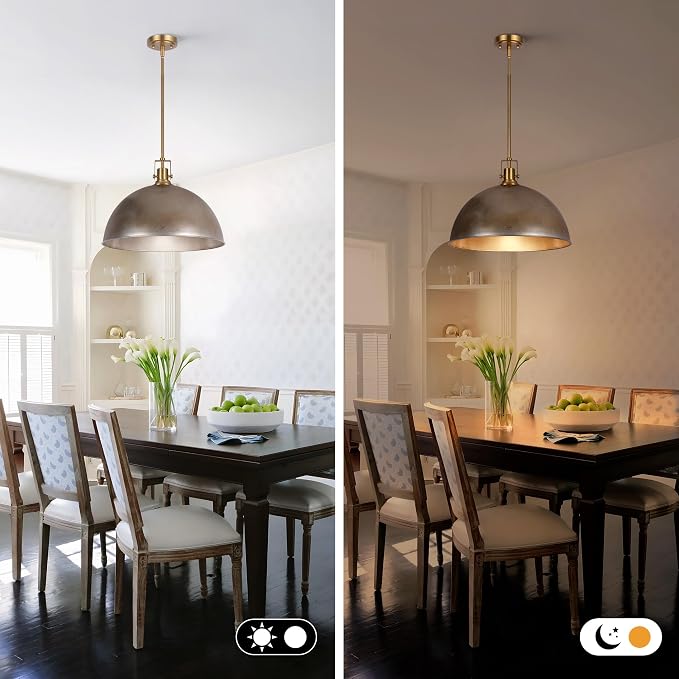 LamQee 18 Inch Antique Silver Large Pendant Light Kitchen Island, Farmhouse Modern Dome Pendant Light Fixtures Ceiling Hanging Lighting Chandelier for Dining Room Over Table, Bar, Hallway, Entryway