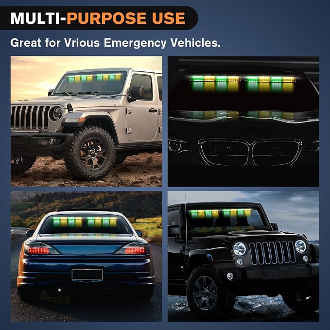 Nilight 32LED Amber Green Emergency Dash Strobe Lights with Controller | Suction Cups Warning Hazard Interior Front/Rear Windshield Deck Split Light Bar for Trucks Construction Vehicles