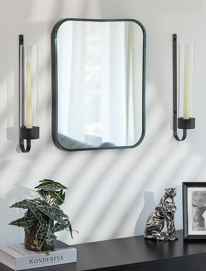 Sziqiqi Black Wall Candle Holders: Metal Candle Sconces for Taper Set of 2 Modern Wall Mounted Candlestick Holder with Hurricane Glass for Living Dining Room Bedroom Bathroom Outdoor