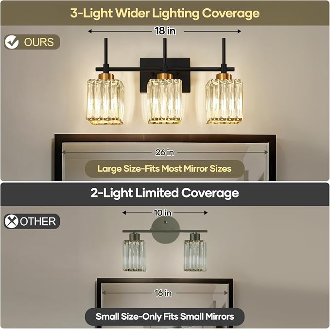 Torondo Modern Yellow Vanity Lights,Crystal Vanity Lights for Bathroom, Modern Crystal Bathroom Light Fixture
