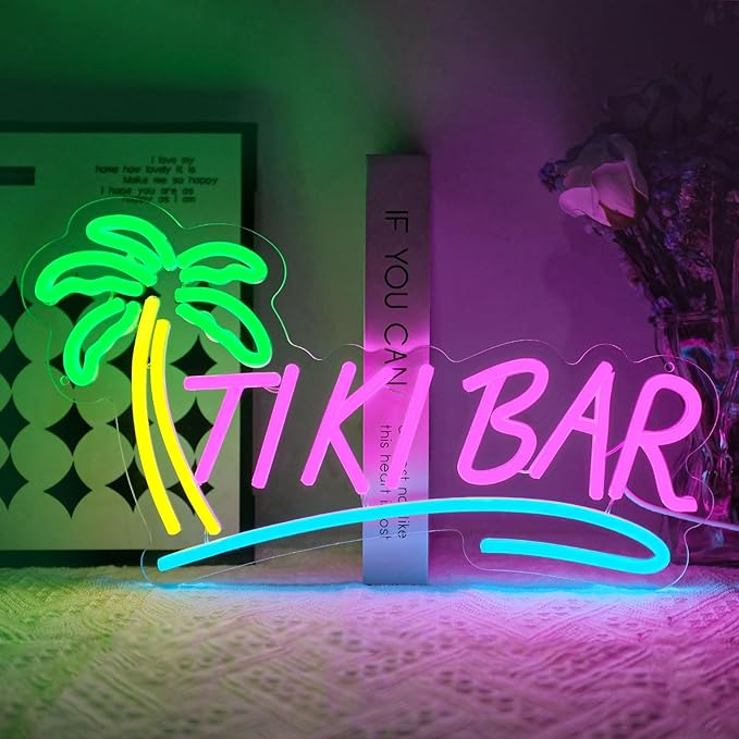 Tiki Bar Neon Sign for Wall Decor Dimmable Hawaiian Tiki Led Lights Signs Open Signs for Business Neon Light for Man Cave Club Pub Bistro Summer Party Restaurant Home Bar Gift