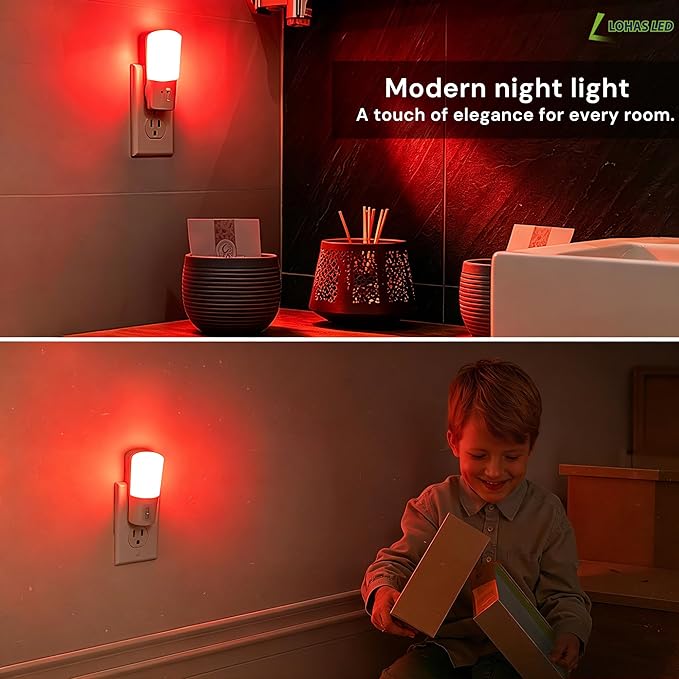 LOHAS-LED Red Light Night Light Plug in, Dimmable LED Night Lights 2 Pack | Dusk to Dawn Sensor, Sleep Aid Red, 0-80LM Adjustable Brightness Red Nightlight for Nursery Kids Room Hallway Kitchen Gift