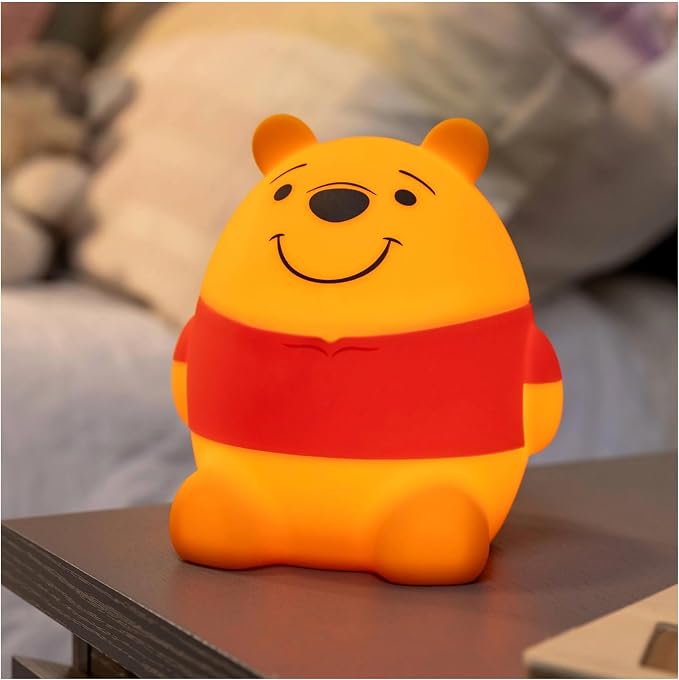 Disney Squish'ems Winnie the Pooh Night Light for Kids, Soft Silicone | Dimmable Kids Bedside Lamp, Light for Nursery, Kids Room, and Bedroom, USB Powered with AAA Battery Option