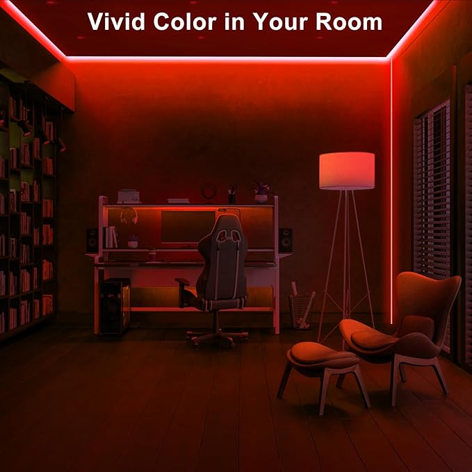 32.8ft Red COB Led Strip Lights with RF Remote, Dimmable Bright Dotless Adhesive Indoor Led COB Light Strip for Cabinet, Painting, Room, Bed