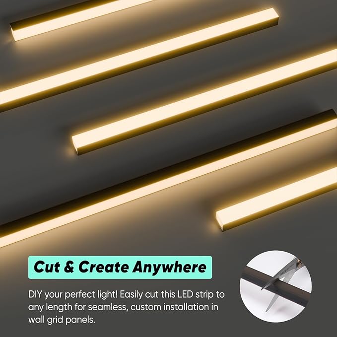 GZBtech Flexible LED Recessed Strip Light for Wood Slat Wall Panels 33FT, 3000K Warm White Cuttable Neon Rope Lighting with Remote Control, Dimmable IP67 Waterproof Black Strip Lights, UL Listed