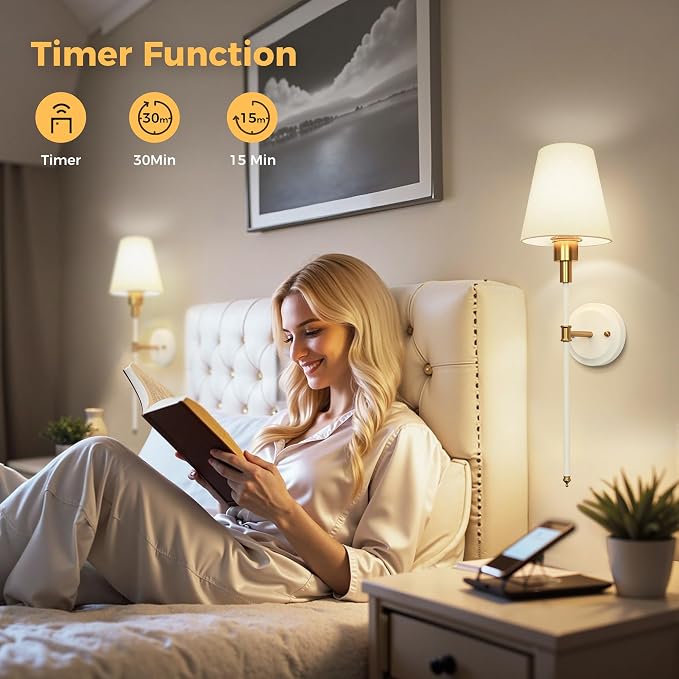 Battery Operated Wall Sconce: Set of 2 Wireless Wall Light 12000mAh | 15 Color Rechargeable Wall Sconces, Sconce Wall Decor Set of 2 for Bedroom, Living Room, Gold, 24.6in