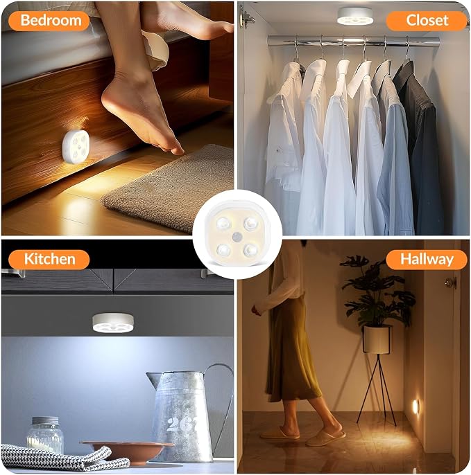 Under Cabinet Lighting, 1500mAh Rechargeable Motion Sensor Puck Lights with Remote, 3 Color Temper, Magnetic Stick on Light, Dimmable Under Counter Lights for Kitchen, Shelf, Stair(6P)