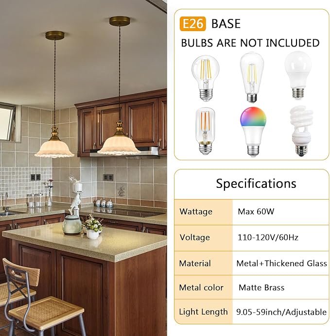 HDDFL White Glass Pendant Lights Modern Pendant Lighting Fixtures 11.8 in Hanging Lamp for Kitchen Island Bedroom Dining Room Coffee Shop Hallway Hotel Living Room