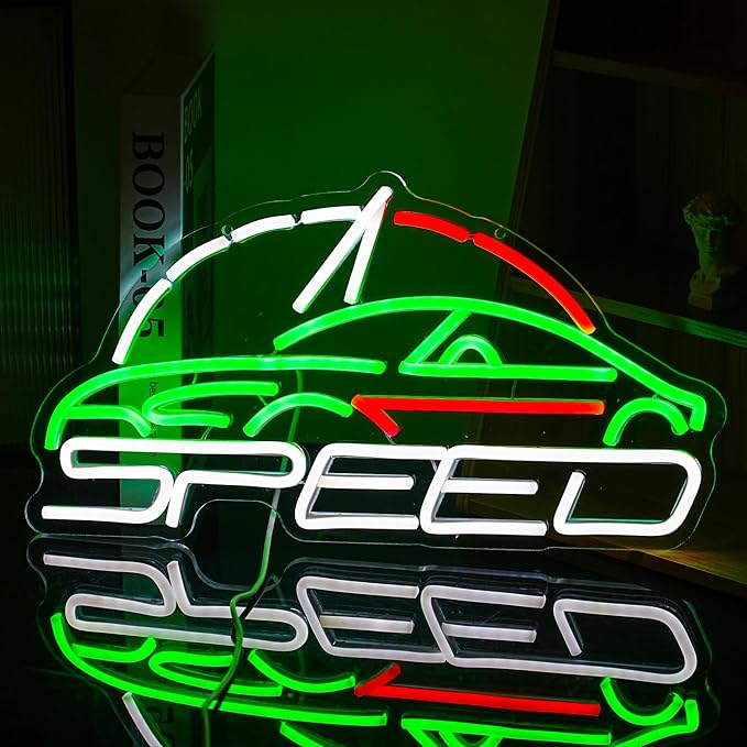 Sports Car Neon Sign Speedometer Light up sign Powered by USB for Wall Decor Dimmable LED Car Neon Light for Game Room Boys Room Sports Car Store Bedroom Decor