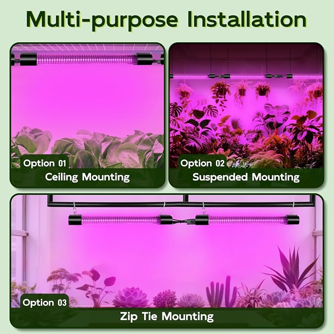 Hlite LED Grow Light 16 inch, Hanging Full Spectrum Linkable 2 Pack | Linkable Plant Grow Lights for Indoor Plants, Plug and Hanging with On/Off Switch, Seedling to Flowering, Pinkish White