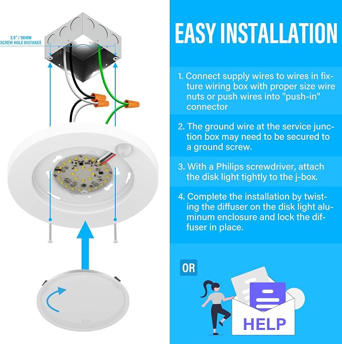 ZAGO LED 6" 120 Volts Closet Light Wired, PIR Motion Sensor Ceiling Disc Light, 15W, 1100 Lumens, CRI>80, 5000K Daylight White for Closet, Laundry, Garage, Pantry, Wet Location, ETL, White, 2 Packs