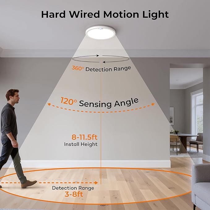 2Pack Motion Sensor Ceiling Light with Remote, Night Light 2000K, 8.7 Inch Wired Flush Mount 3000K/4000K/5000K, 1800LM Dimmable Motion Sensor Light Indoor for Closet Hallway Stairs White