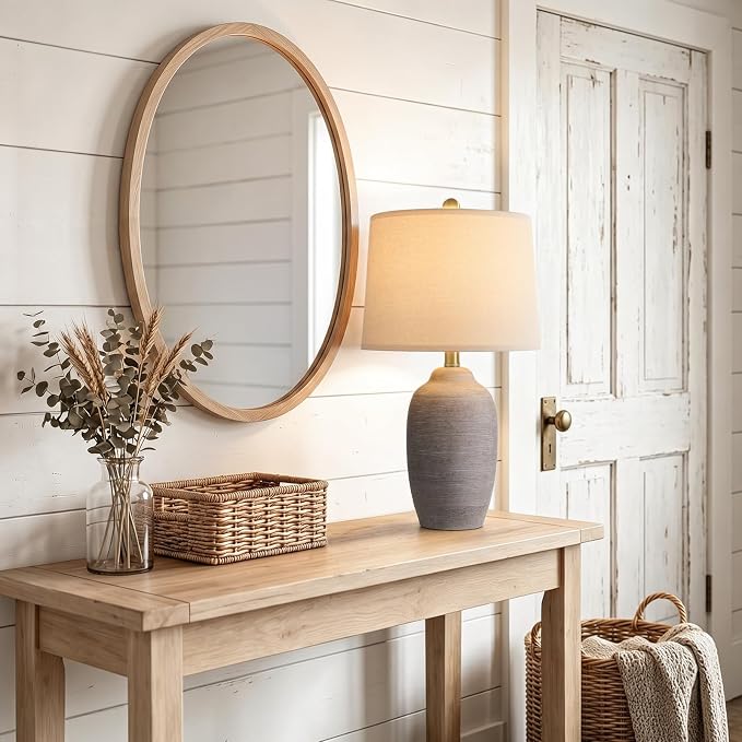 24.5" Vintage Ceramic Table Lamp Single-Rustic Boho Accent Nightstand Lamps for Bedroom, Living Room, Entryway-Small Textured Bedside Lamps, Modern Farmhouse Lamps for Home Decor Purple Grey