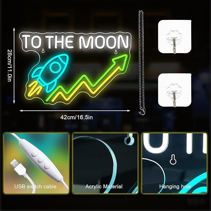 Stock Neon Sign Day Trading Accessories Stock Market Decor for Game Room Neon Light To The Neon Desk Setup Crypto Ticker Display Green Candle LED Light Sign Finance Gifts for Man Day Traders