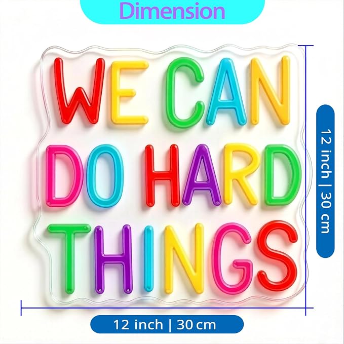 We Can Do Hard Things Neon Sign,Motivational Wall Art for Classroom,Office | Neon Sign for Classroom, Colorful LED Classroom Decor & Kids Room Light | Motivational Wall Art for Office & Learning Space