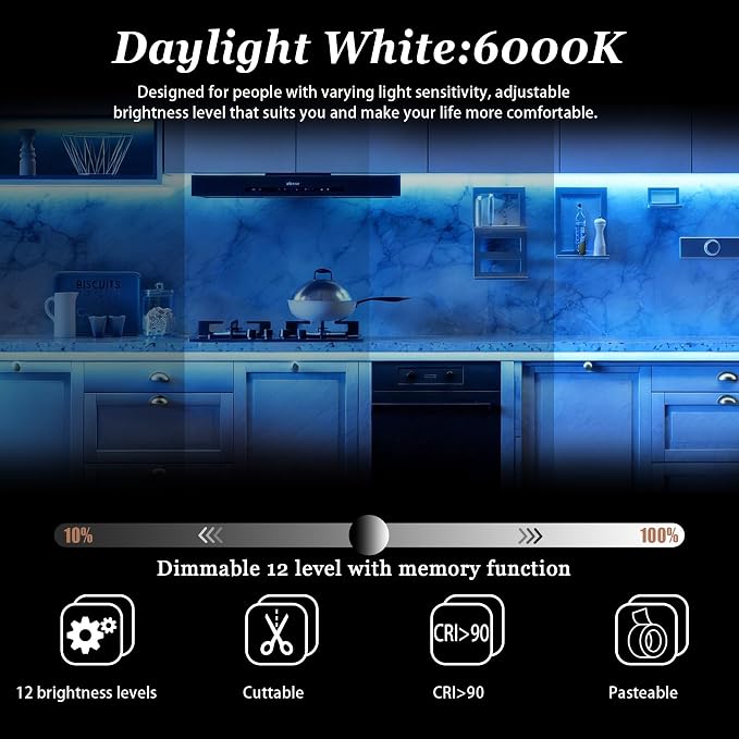 10FT COB LED Strip Lights Blue 24V High CRI95+ Ultra Bright Flexible LED Tape Lights Safe Low Voltage LED Lights Strip Rope Lights for Kitchen Under Cabinet Stairs Bedroom DIY Decorative Lighting