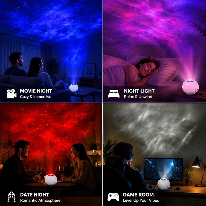 Galaxy Projector, Star Projector Bluetooth for Bedroom | White Noise Night Light Projector, Adjustable Brightness Ceiling Space Projector with Timer, Remote Control, Bedroom Deco