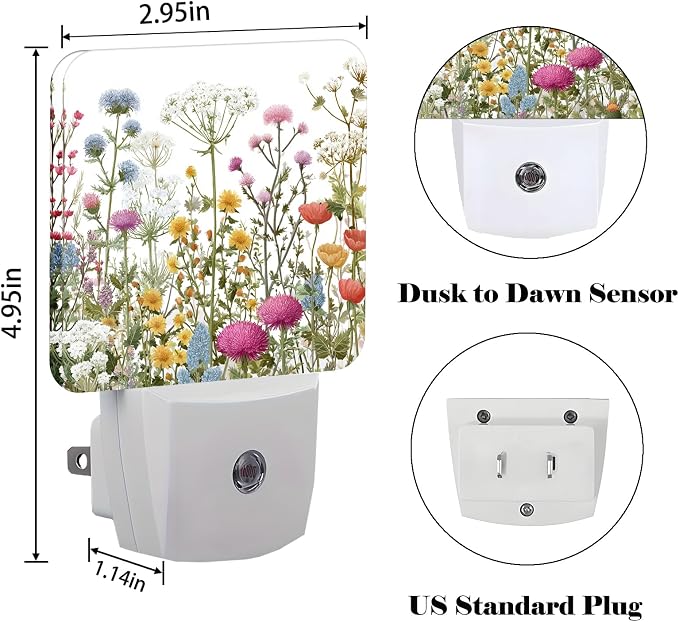Herbs and Wild Flowers Night Light,Plug Into Wall with Dusk to Dawn Light Sensors, Warm Nightlights for Bedroom,Bathroom,Hallway,Kitchen,Gifts Ideal for Boys Girls Women Men