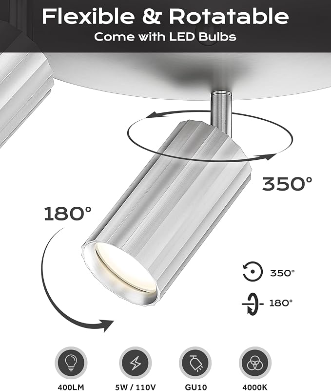 FEMILA 3 Light Track Lighting, 3000K Bulbs Included, Brushed Nickel Round Ceiling Spot Lighting, Adjustable Ceiling Light Fixture for Kitchen, Bedroom, Living Room, Office, 4FS109F-3 BN