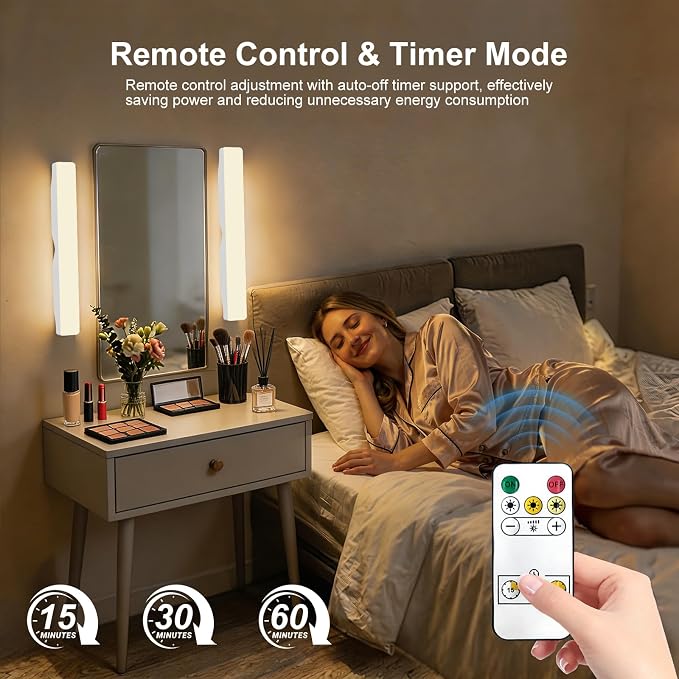 Rechargeable Vanity Mirror Lights, Magnetic Stick On Makeup Lamp Cordless | 3 Color Temperature & Dimmable,Touch & Remote Control,360° Rotatable,Ideal for Bathroom Mirror,Bedroom & Reading Lighting