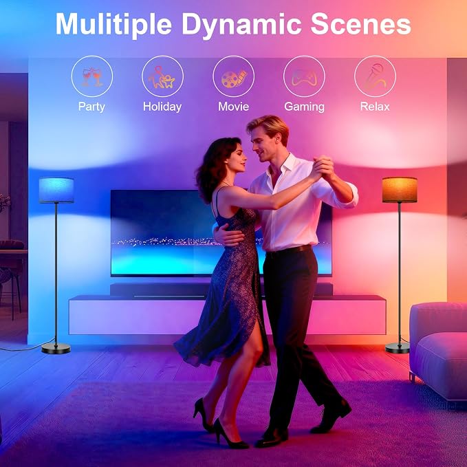 FRIDEKO HOME Floor Lamp for Living Room - Bedroom Standing Tall Lamps with Remote & Color Changing Light Bulbs - Dimmable Mordern Corner Lights for Office with Beige Shade
