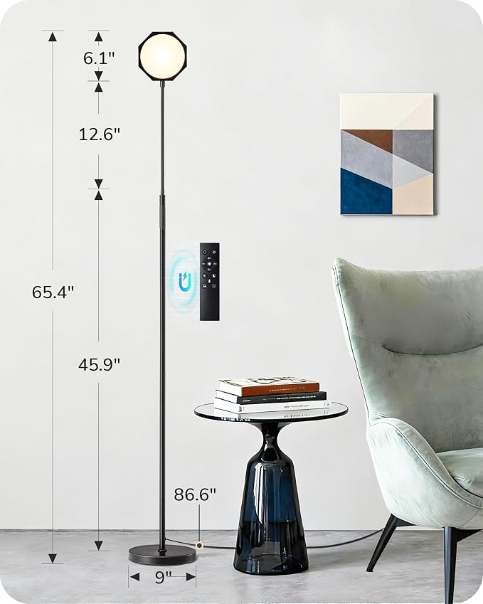 EDISHINE LED Floor Lamp 1300LM Super Bright Reading Floor Lamps Black | Dimmable, 4CCT, Remote & Touch Control, Adjustable Gooseneck, Dual Timer Design, for Bedroom, Living Room, Office